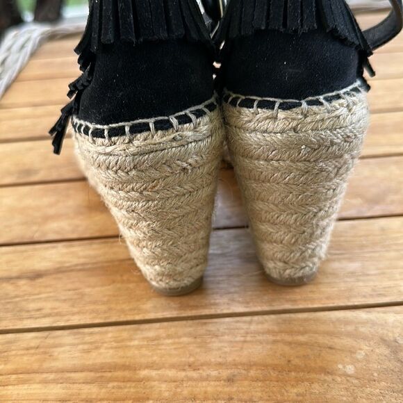 FRYE LILA FEATHER WEDGE (BLACK OILED) Espadrille Wedge Sandals 7 - Picture 8 of 11